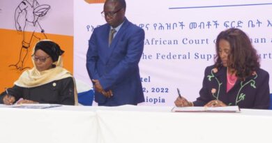 Supreme court President Meaza (R) and African Court President Aboud signed the MoU in Addis Ababa on Thursday, October 13, 2022.
