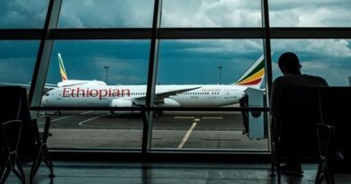 An ethiopian airlines plane at Addis ababa bole international airport getting ready to gear-up and fly (Photo ET)