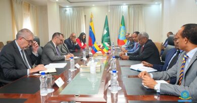 The visiting Venezuelan foreign minister Yván Gil Pinto and his delegation met with Ethiopian counterpart Demeke Mekonnen in Addis Ababa on Oct 30, 2023.