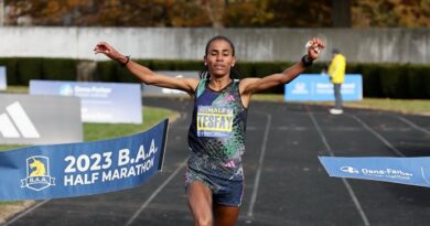 Fotyen Tesfay wins the 2023 B.A.A. Half Marathon (Photo Courtesy B.A.A.)