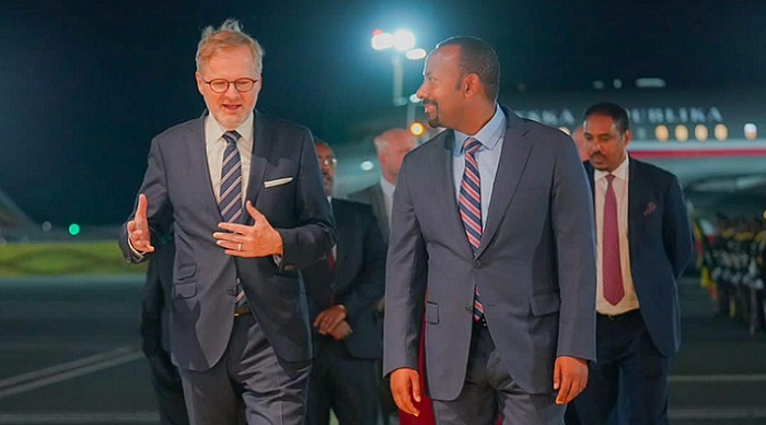 PM Abiy Ahmed received his Czech Republic counterpart Petr Fiala at Bole International Airport on Friday Evening.