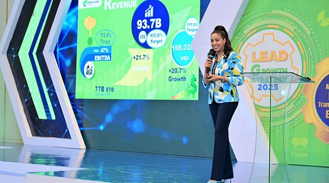 Ethio Telecom CEO Frehiwot Tamiru presented the financial report on Thursday.